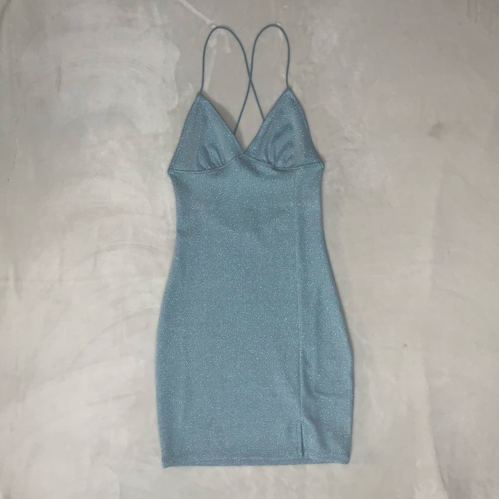 H&M blue glittery bodycon dress size: xs